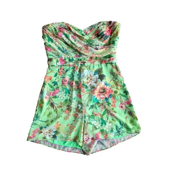 Jay Godfrey Strapless Romper Shorts Outfit sz 6‎ Floral Greenery Roses Flowers - Picture 8 of 16